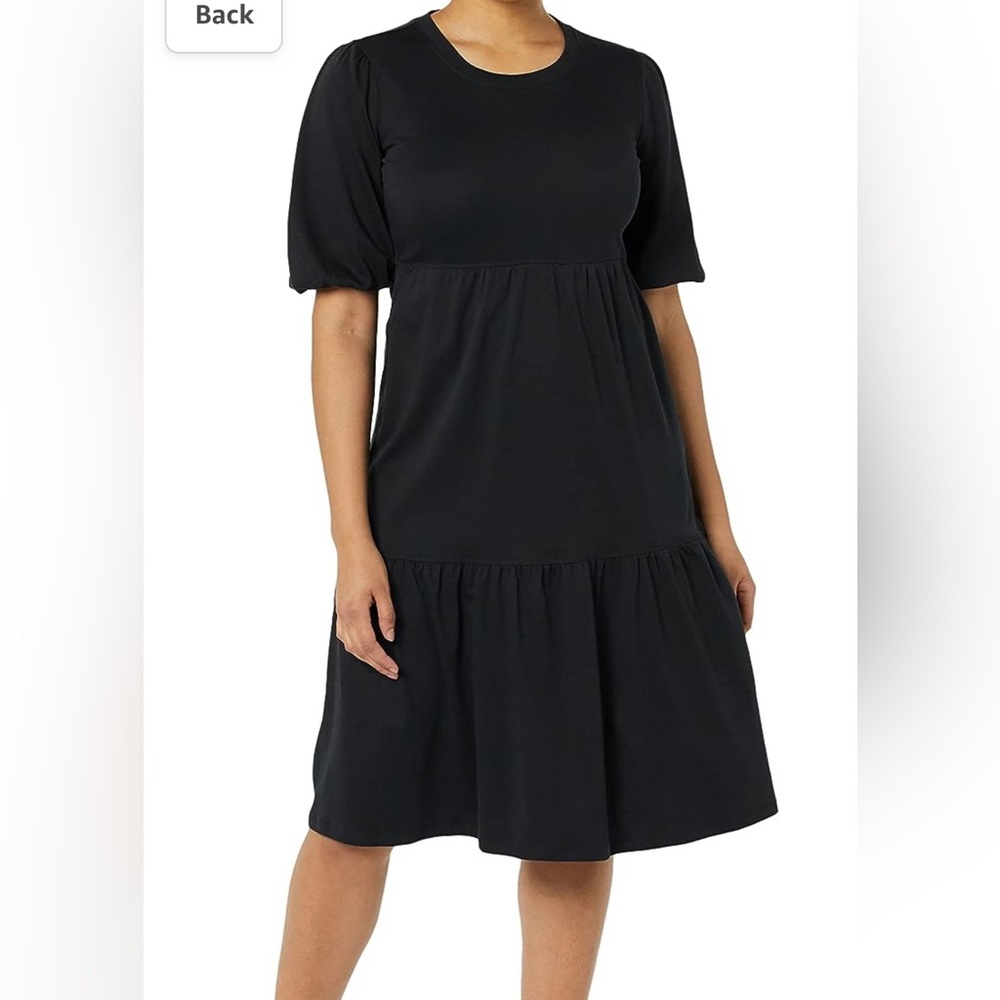 Black midi dress with puff sleeves